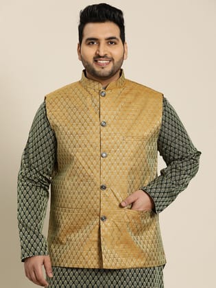 Men's Jacquard Silk Mustard Self Design ONLY Nehrujacket-44