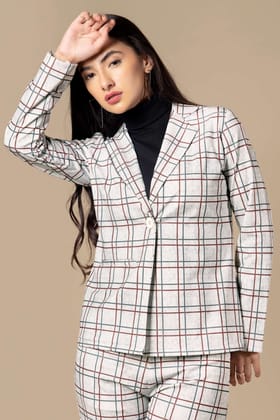 Exclusive Checks Casual Blazer For Women-XXS / Smoke Grey / JK0001-PLLY0030-2-PLBL001-2 MTR-NILL-NILL-THW001-FS0003-NILL-BT00029-1