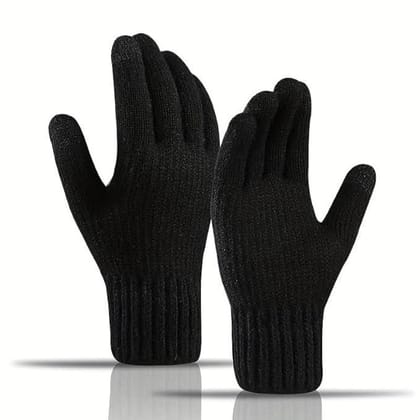 Men & Women Winter Gloves - Touchscreen, Knitted, Elastic Cuff, Thermal, Versatile - Great Gift Idea for Festival-Black