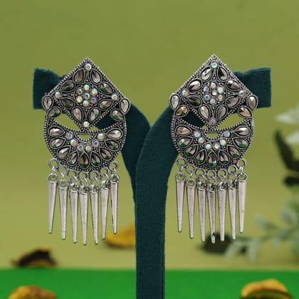 Silver Color Oxidised Earrings (GSE3037SLV)-Length: 6.50 CM x Width: 3.00 CM / Silver / Alloy With Good Quality Silver Plated