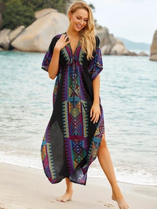 Plus Size Kaftan Beach Tunic Women Summer Beachwear-845 / One Size