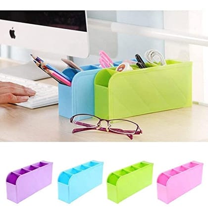 Desktop Storage Organizer Box 4 Compartments Plastic (Multicolor) (pack of 2)