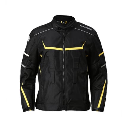 TVS Racing 3-Layer, CE Level 2 Armours Riding Jacket with 600D Polyester, Pre-curved Sleeves , Fiery Yellow