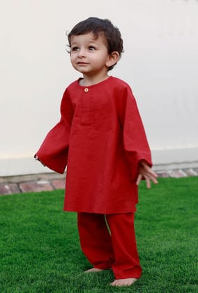 Set Of 2: Dennis Red Kurta And Red Pyjama-0-3M