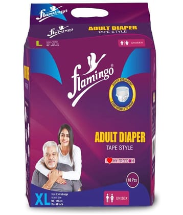 Flamingo Taped Style Adult Diaper Unisex | Adult Dry Pants with Odour Lock and Anti-Bacterial Super Absorbent Core | Prevents Rashes and Infection | Color-White | Size-XL