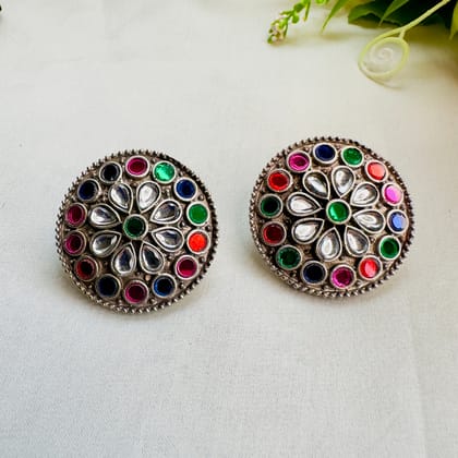 Silver Replica Round Studs-Multicolor