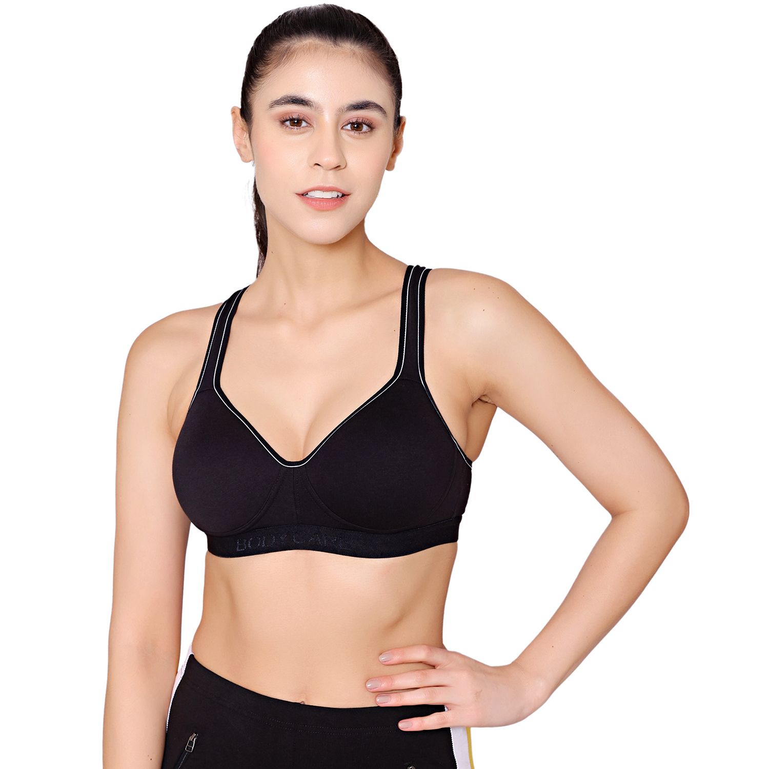 Bodycare cotton spandex wirefree adjustable straps seamless padded sports bra-1615B