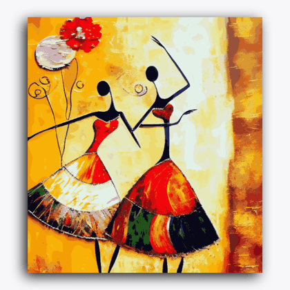 Girl Dancing Abstract Art Golden Paint Strokes-Without Frame / 18x20 inch / 24 Palette