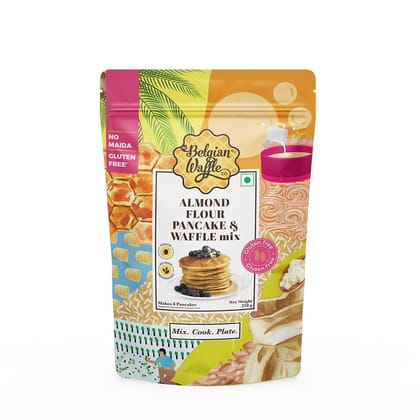 The Belgian Waffle Co Almond Flour Pancake & Waffle Premix, No Maida, 100% Vegetarian and Eggless, No Added Preservatives and Gluten Free, Instant Breakfast Mix - 250gm (9 Pancakes Each, Pack of 1)