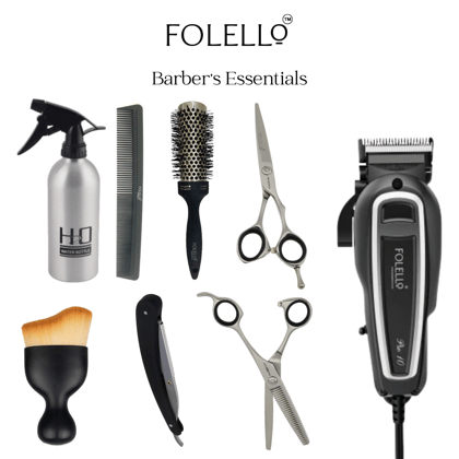 "FOLELLO Barber's Toolkit: Precision Cutting & Styling Set - Japan Steel Scissors, Thinning Scissor, Neck Duster, Carbon Fiber Comb, Ceramic Brush, Aluminium Spray Bottle, Straight Edge Razor, El