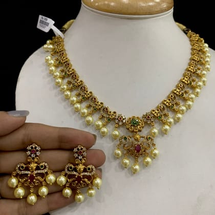 Antique Necklace Sets 46775788-Short Necklaces / Copper Alloy / Ruby-Green