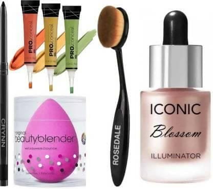 Crynn Rosedale Ultimate Beauty Blender Sponge Puff & LA Orange Yellow Green Spot Concealer Corrector & Oval Perfect Glaze Makeup Brush