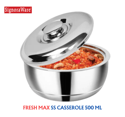 SignoraWare Hot Delight/Therma Double Wall Stainless Steel Belly Shape/Straight Wall Casserole | Mirror Polish-Fresh Max 500 ml