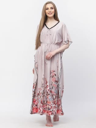 Floral Printed Satin Kaftan Nightdress