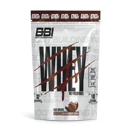 Body Building India BBI Whey Protein Powder | 24gm Protein | Whey Isolate Primary Source-1 Kg / Dutch Chocolate