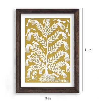 Bird sitting on tree scene warli painting (mehendi)