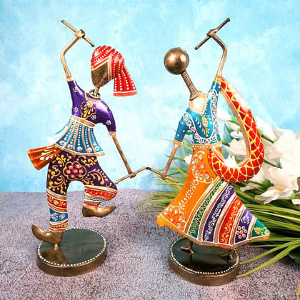 Couple Dancing Showpiece with Dandiya - For Table Decor & Gifts -10 Inch - Set of 2