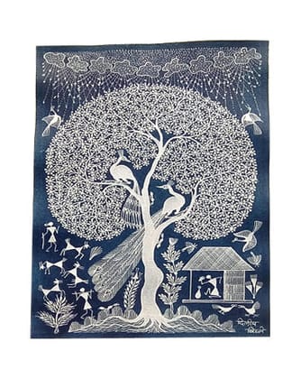 Warli Painting On Life Of Tree Folkart, 7 Inch x 11 Inch