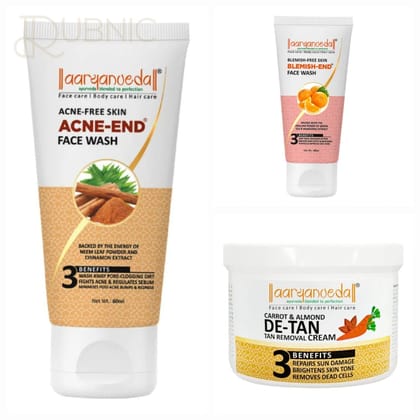 AARYANVEDA Acne-End Face Wash & Carrot & Almond De-Tan Massage Cream & Blemish-End Face Wash