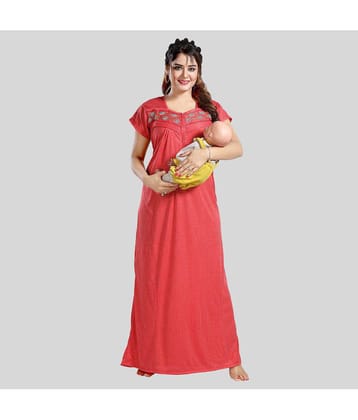 Gutthi Red Cotton Nursing Nighty - Free Size