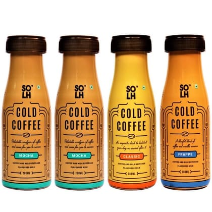 SOLH Assorted Cold Coffee Smooth, Creamy & Intense Bottle 200 Ml (Pack of 4)