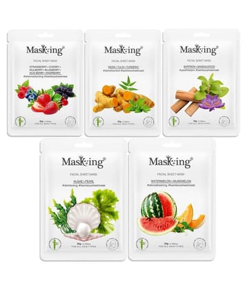 Masking Bamboo Strawberry Neem Saffron Algae Watermelon Face Sheet Mask 100 ml Pack of 5