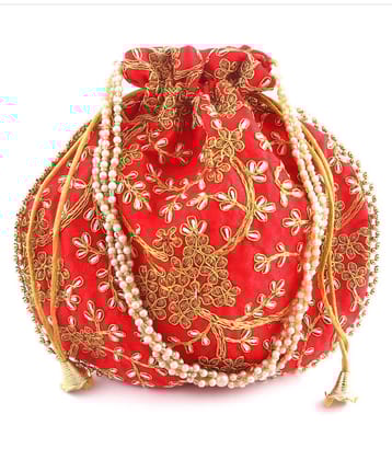 Apratim Red Silk Potli - Red