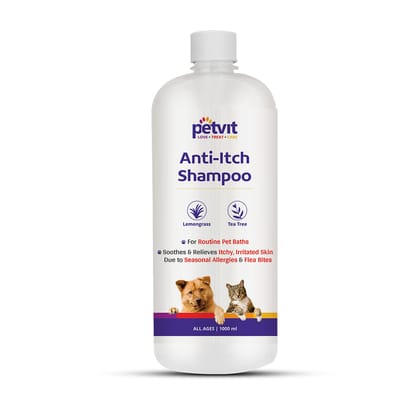 Petvit Anti Itch Shampoo  Tea Tree Oil  Lemon Grass Oil  Soothing Skin Care  Dogs and Cats - 1000ml-Petvit Anti Itch Shampoo | Tea Tree Oil & Lemon Grass Oil | Soothing Skin Care | Dogs and Cats 