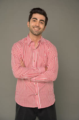 "Rose" Red Striped Cotton Shirt-S