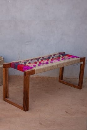 Sirohi Bela Jute & Textile Wooden Bench-Detachable Charpai Legs