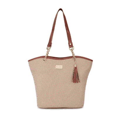 Striped Vegan Tote (L)-Dark Brown