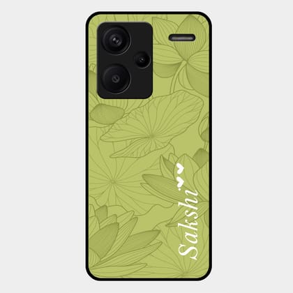 Customized luxury Mint Green leaves Glossy Metal Case Cover For Redmi-Redmi Note 13 Pro Plus 5G