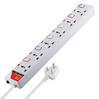 MX MX-3536 Extension Board/Cord/Power Strip with Surge Protector 250V Spike Guard with 6 Universal Sockets Individual Switch Circuit Breaker & 5 Foot / 5 Meters Power Cable 5 Amperes