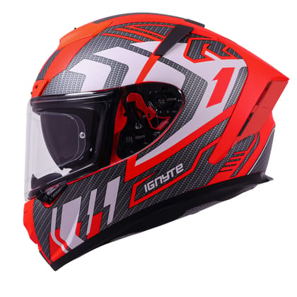 Ignyte IGN-4 Atomixx ISI/DOT Certified Full Face Graphic Helmet with Outer Anti-Fog Clear Visor and Inner Smoke Sun Shield (Glossy Fluo Red White)-Medium 580 MM