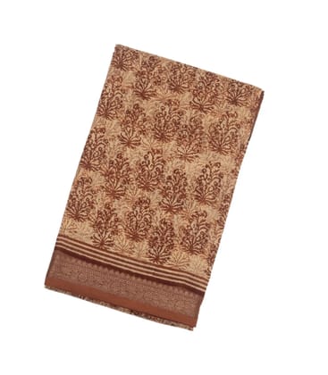 Sandal Woven Chanderi Cotton Saree With Printed Floral Motifs-Sandal