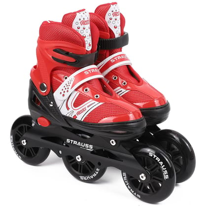 STRAUSS Blaze Adjustable Inline Skates for Boys & Girls, 3 Wheels, Beginner-Friendly, Enhanced Stability, Size M, Red-STRAUSS Blaze Adjustable Inline Skates for Boys & Girls, 3 Wheels, Beginner-F