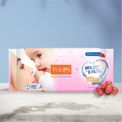 Tulips Sensitive Baby Wet Wipes Grape Fruit Extracts  (72 Wipes X 1)