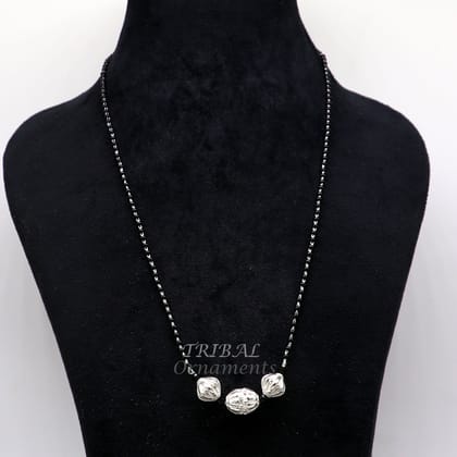 925 sterling silver black beads chain necklace with vintage Style pendant, traditional style brides Delicate necklace for girl's set504-16