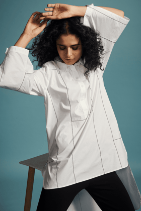 Contrast Stitch Shirt-XS / White