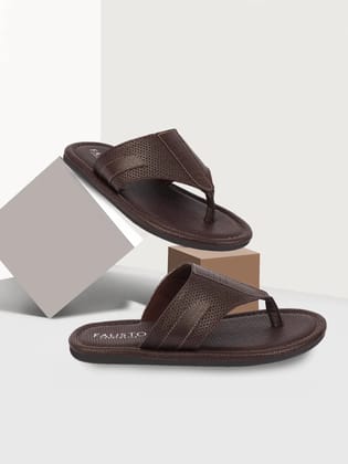 Men Brown Textured Design Indoor Outdoor Thong Slipper Sandals-6