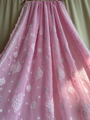 Georgette Chikankari saree in Pink-Pink