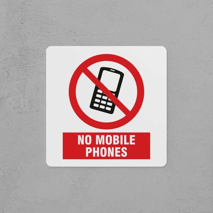 No Mobile Phones Sign-Icons & Words / Large i.e. 300mm × 300mm × 5mm / Sign without holes