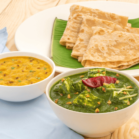 Palak Paneer Dal Tadka And Parathas