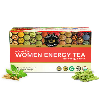 TEACURRY Women Energy Tea (1 Month Pack, 30 Tea Bags) - Helps with Energy and Alertness