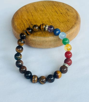 Tiger Eye with 7 Chakra Bracelet - Abhimantrit & Certified