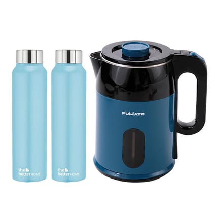 The Better Home FUMATO RapidHeat Pro Electric Kettle 1.8 L Blue  Stainless Steel Water Bottle 1 Litre Pack of 2 Blue-The Better Home FUMATO RapidHeat Pro Electric Kettle 1.8 L, Blue & Stainless S