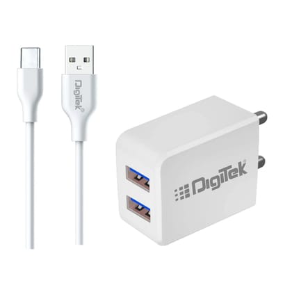 Digitek (DMC-101 Type-C) Dual Port USB Travel Charger 5V/3.1A Wall Charger, Fast Charging Adapter for Suitable for Smartphones, Tablet & Other USB Devices Like Bluetooth Speakers & Headphones. DM