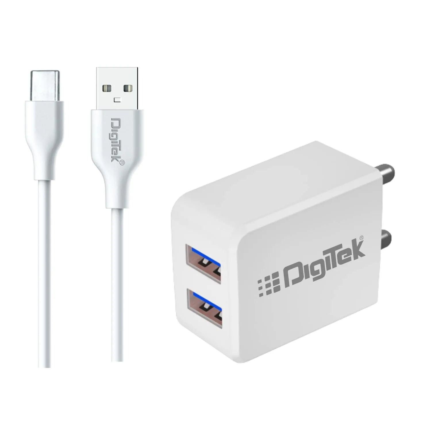 Digitek (DMC-101 Type-C) Dual Port USB Travel Charger 5V/3.1A Wall Charger, Fast Charging Adapter for Suitable for Smartphones, Tablet & Other USB Devices Like Bluetooth Speakers & Headphones. DM