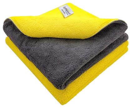 SOFTSPUN 900 GSM, Microfiber Double Layered Cloth 40x40 Cms 2 Piece Towel Set, Extra Thick Microfiber Cleaning Cloths Perfect for Bike, Auto, Cars Both Interior and Exterior.