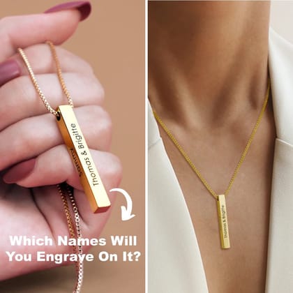 22KT Gold Plated Memory Bar Necklace-Golden / Double Side Engraving